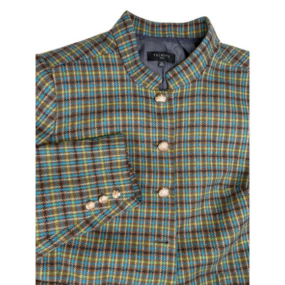 Talbots Plus Jacket 18W Green Plaid Wool Blend Gold Button Holiday Old Money - Picture 2 of 14